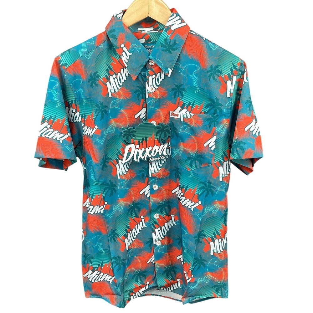 Dixxon Mens The Vice Shirt XS Teal Orange Miami Print Short Sleeve‎ Vaporwave